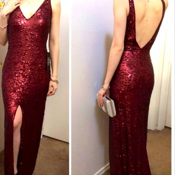 Bcbg maxazria sequins front slit v neck gown dress - Picture 16 of 16